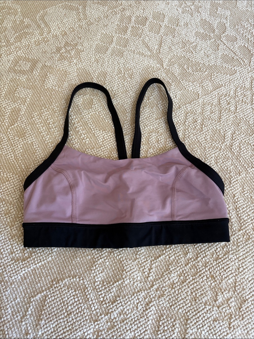 lululemon athletica Mauve Pink and Black Strappy Sports Bra Size 4 EUC